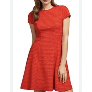 Ted Baker Textured Bright Orange Fit and Flare Dress with Pockets Size 0/XS